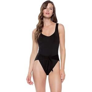 Becca Black Scoop Neck One-Piece Swimsuit with Waist Tie S by Rebecca Virtue